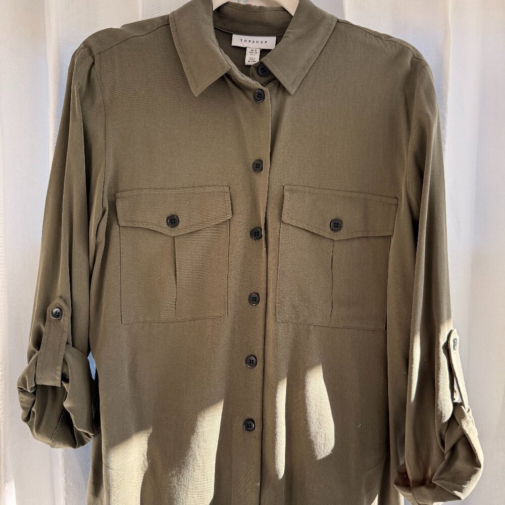 Nordstrom TopShop Army Green Button Down Shirt